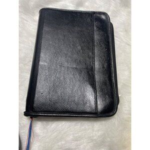 Mundi Soft Pebble Black Leather Zipper Portfolio Organizer With 3-Ring Binder